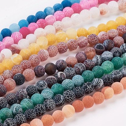 Natural Crackle Agate Beads Strands, Dyed, Round, Grade A