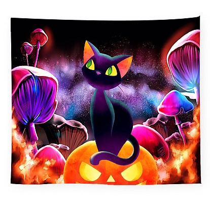 UV Reactive Blacklight Trippy Wall Hanging Tapestry, Hippie Plant Mushroom/Skull/Cat Tapestry for Home Decoration, Rectangle