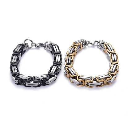 304 Stainless Steel Byzantine Chain Bracelets, with Lobster Claw Clasps