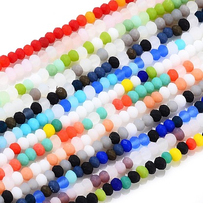 Faceted Glass Beads Strands, Frosted, Rondelle