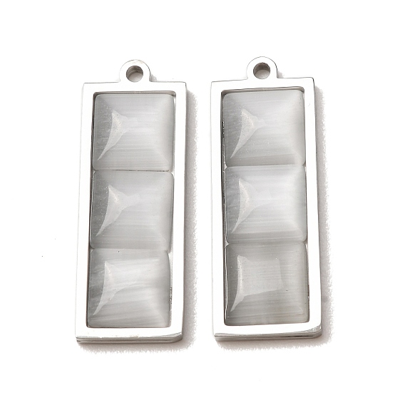 303 Pendentifs en acier inoxydable et œil de chat, charme rectangle, facette