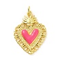 Rack Plating Brass Enamel Pendants, with Jump Ring, Long-Lasting Plated, Real 18K Gold Plated, Cadmium Free & Lead Free, Sacred Heart Charm