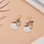 Shell Pearl & Glass & Starfish Cluster Dangle Earrings, Golden Brass Jewelry for Women