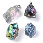 Rough Raw Electroplate Natural Crystal Quartz Pendants, with Platinum Tone Alloy Snap on Bails, Nuggets