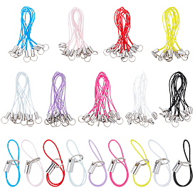 90Pcs 9 Colors Nylon Mobile Straps, with Iron Split Key Ring, Platinum