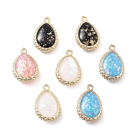 Rack Plating Brass Resin Imitate Opal Pendants, Golden, Teardrop