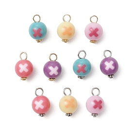 Alloy & Acrylic Pendants, Round with Letter X