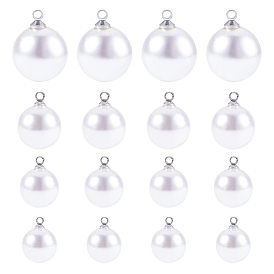 Resin Imitation Pearl Pendants, with Platinum Plated Alloy Findings, Round
