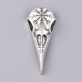 Tibetan Style Alloy Pendants, Large Hole Pendants, Skull Bird Bone