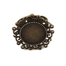 Старинные регулируемые железные компоненты цветок палец кольцо настройки ободок сплав кабошон, без кадмия и без свинца, плоско-круглый лоток : 14 мм , 17 мм