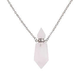1 Halsketten mit facettiertem, spitz zulaufendem Anhänger in Form einer Parfümflasche aus natürlichem Edelstein, mit Leichtmetallketten