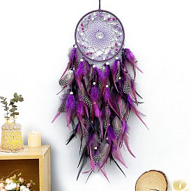 Iron Pendant Decoration, Woven Net/Web with Feather and Moon Charm for Home Hanging Decorations