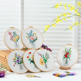 Vase Pattern DIY Embroidery Starter Kit with Instruction Book, Needlepoint Kits for Adults Starter, Easy Stamped Fabric Hand Crafts