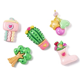 Spring Theme Opaque Resin Decoden Cabochons, Cactus/Flower/Balloon/Tree/Box