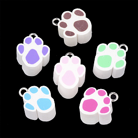 Handmade Polymer Clay Pendants, with Iron Findings, Dog Paw Prints, Platinum