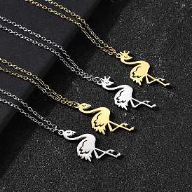 304 Stainless Steel Flamingo Shaped Pendant Cable Chain Necklaces for Women Men