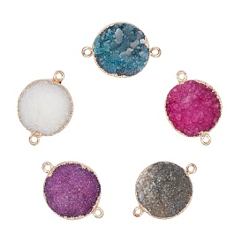 Plated Natural Druzy Agate Links Connectors, with Light Gold Plated Brass Findings