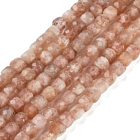 Natural Sunstone Beads Strands, Faceted, Cube