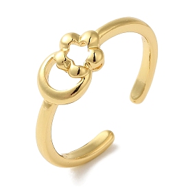 Moon & Flower Rack Plating Brass Open Cuff Finger Rings for Women, Long-Lasting Plated, Lead Free & Cadmium Free