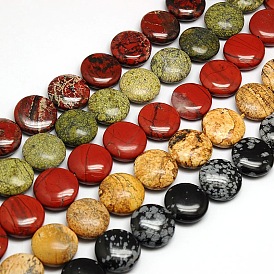 Natural & Synthetic Gemstone Beads Strands, Flat Round Strands