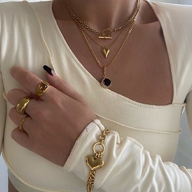 Collier géométrique en zircone - tour de cou en couches pour femmes avec placage en cuivre et or