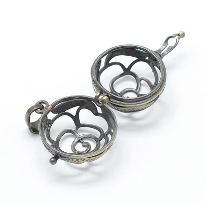 Brass Rack Plating Cage Pendants, For Chime Ball Pendant Necklaces Making, Lead Free & Cadmium Free, Flower