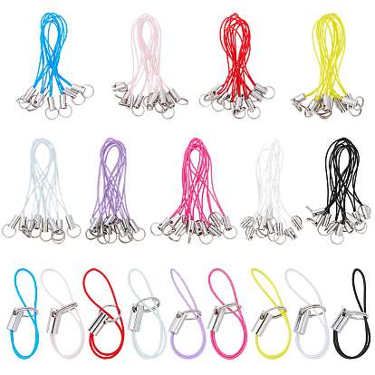 90Pcs 9 Colors Nylon Mobile Straps, with Iron Split Key Ring, Platinum