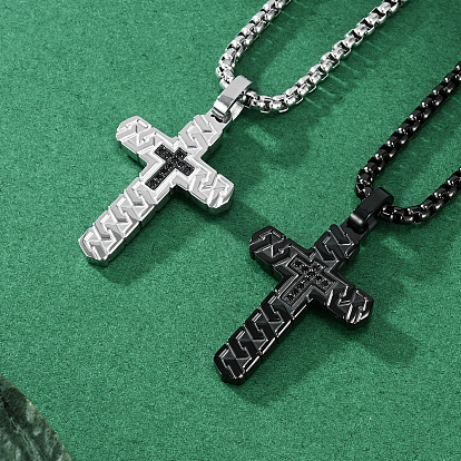 304 Collares con colgante de cruz religiosa tejida de acero inoxidable para hombre