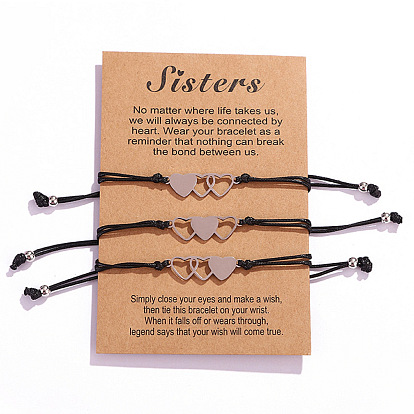 Heart-shaped Stainless Steel Wax Thread Braided Bracelet for Sisters