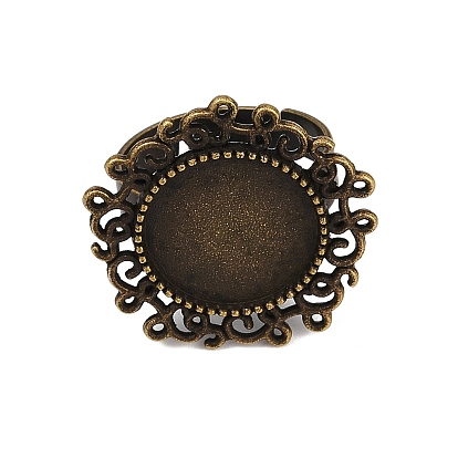 Старинные регулируемые железные компоненты цветок палец кольцо настройки ободок сплав кабошон, без кадмия и без свинца, плоско-круглый лоток : 14 мм , 17 мм