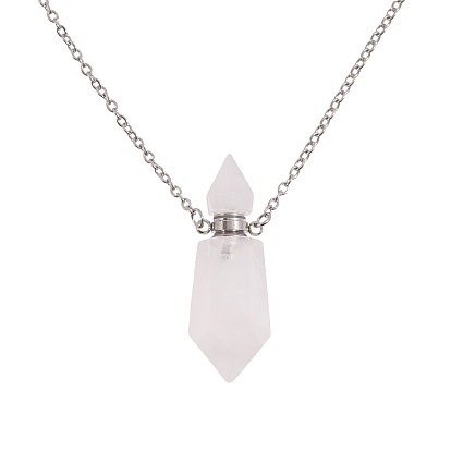 1 Halsketten mit facettiertem, spitz zulaufendem Anhänger in Form einer Parfümflasche aus natürlichem Edelstein, mit Leichtmetallketten
