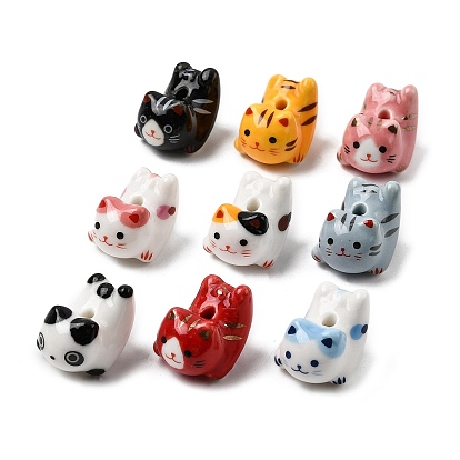 Фарфоровые бусины ручной работы, форма кошки, напечатанный