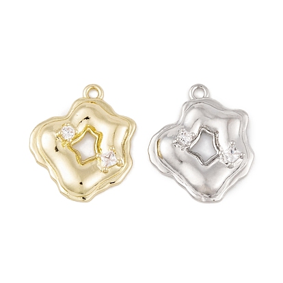 Brass Micro Pave Clear Cubic Zirconia Pendants, Cadmium Free & Nickel Free & Lead Free, Long-Lasting Plated, Irregular Shape Charms