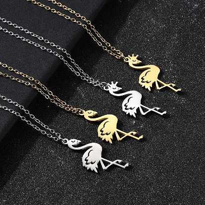 304 ожерелья из нержавеющей стали с подвеской в форме фламинго для женщин и мужчин