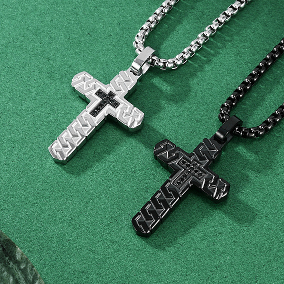304 Stainless Steel Woven Religion Cross Pendant Necklaces for Men