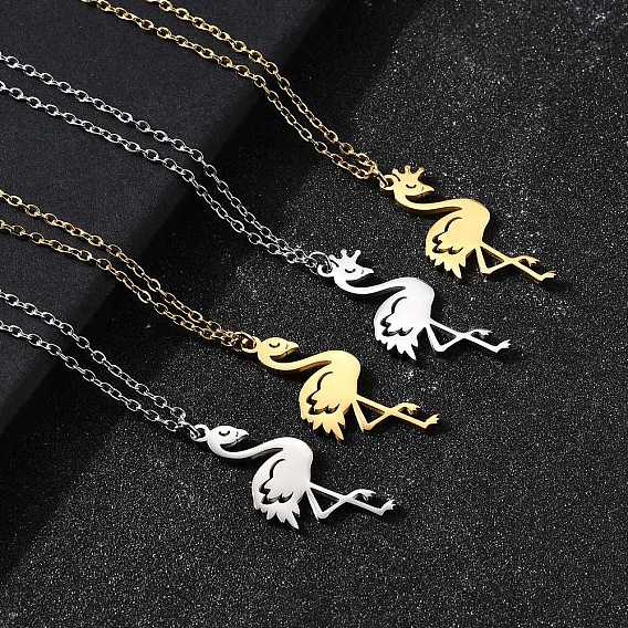 304 ожерелья из нержавеющей стали с подвеской в форме фламинго для женщин и мужчин