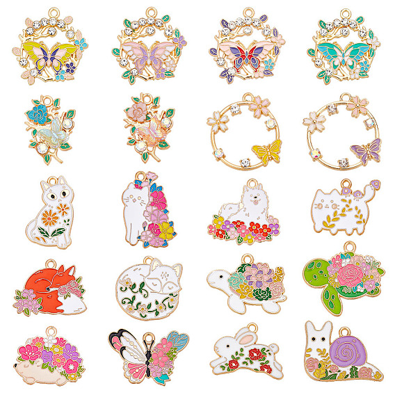26 шт 20 стили подвески из сплава эмали, со стразами, золотые