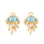 Brass Pave Cubic Zirconia Pendants, Jellyfish, Nickel Free, Real 18K Gold Plated