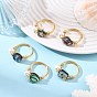 Eco-Friendly Copper Wire with Natural Abalone Shell/Paua Shell Finger Rings, Round, Electroplated Shell Pearl Rings for Women