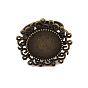 Старинные регулируемые железные компоненты цветок палец кольцо настройки ободок сплав кабошон, без кадмия и без свинца, плоско-круглый лоток : 14 мм , 17 мм