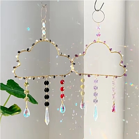 Teardrop Glass Suncatchers, Cloud Metal Tassel Hanging Ornaments, Rainbow Maker, for Garden & Home Decoration