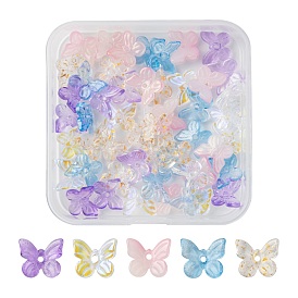 50Pcs 5 Colors Transparent Spray Painted Glass Charms, AB Color Plated, Butterfly