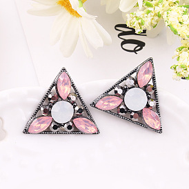 Geometric Gemstone Earrings with Retro Triangle Design - Bold and Unique Ear Accessories