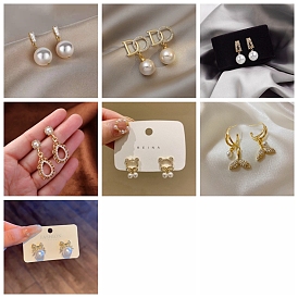 Imitation Pearl Bead Dangle Earrings for Women, with Alloy Rhinestone Findings