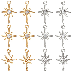 12шт 2 цветная латунь микро паве прозрачный кубический цирконий подвески-соединители, звездные ссылки