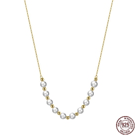 Natural Pearl Beaded Pendant Necklace with 925 Sterling Chains, with S925 Stamp