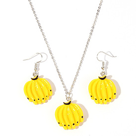 Fun 3D Banana Pendant Jewelry Set with Fruit Earrings and Necklace - W771 Li Meng Accessories