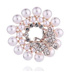 Round Alloy Rhinestone Brooches for Women, with Plastic Pearl