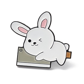Rabbit with Knife Enamel Pin, Cartoon Alloy Brooch for Backpack Clothes, Electrophoresis Black