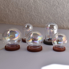 Miniature AB Color Glass Covers, with Wooden Base, Cloche Bell Jars, for Dollhouse Accessories Home Decoration